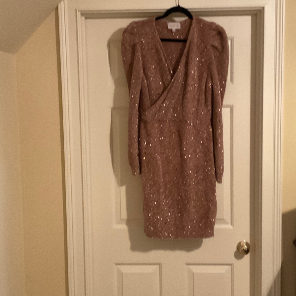Adelyn Rae Sparkling Long Sleeve Dress in Rose Gold size Large